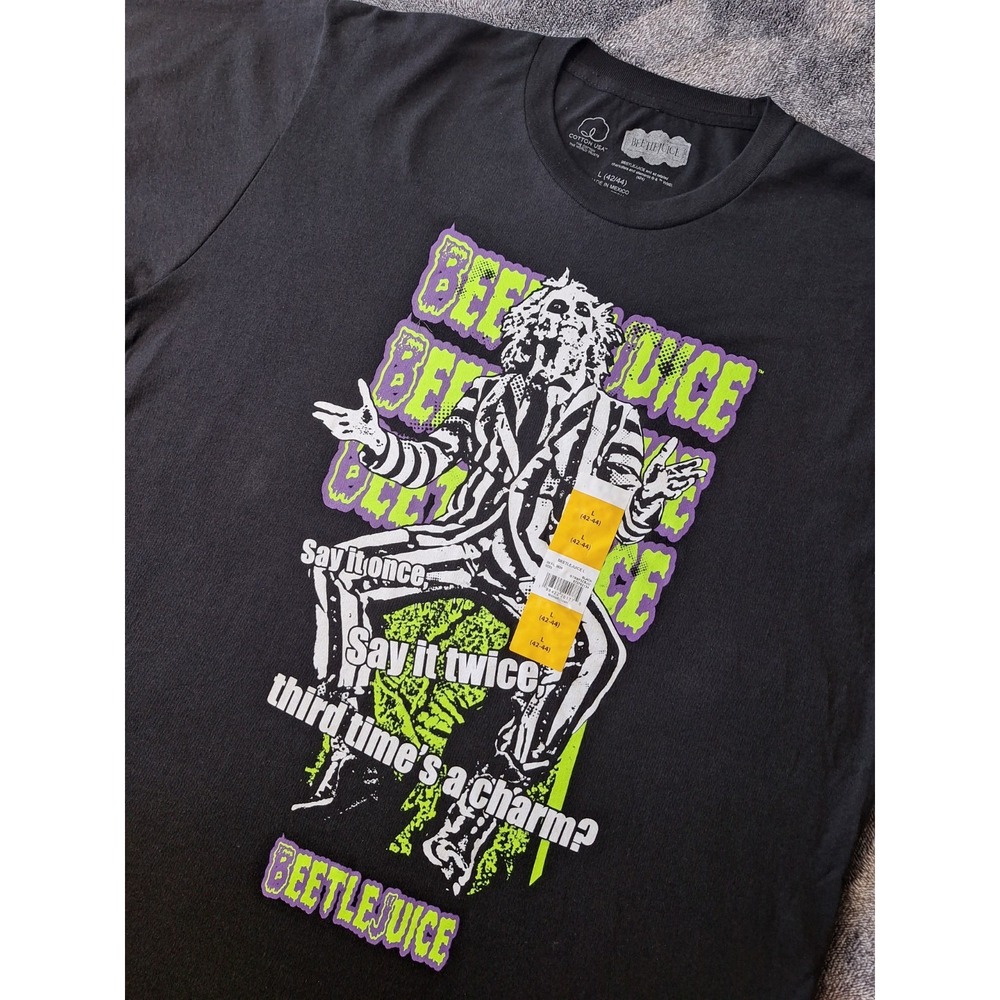 Beetlejuice Graphic TSHIRT Mens L 42/44‎ Black Neon Print Halloween Movie
